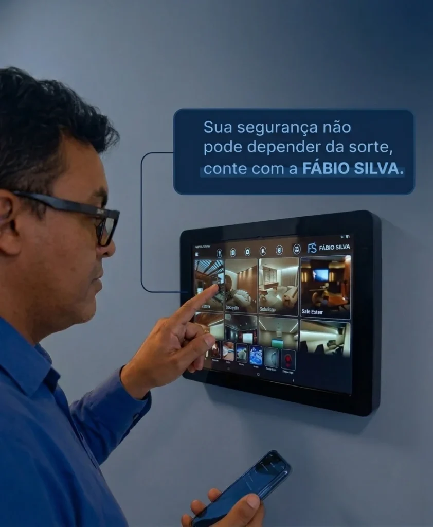 Automação residencial discreta com controle de iluminação e persiana em Fortaleza