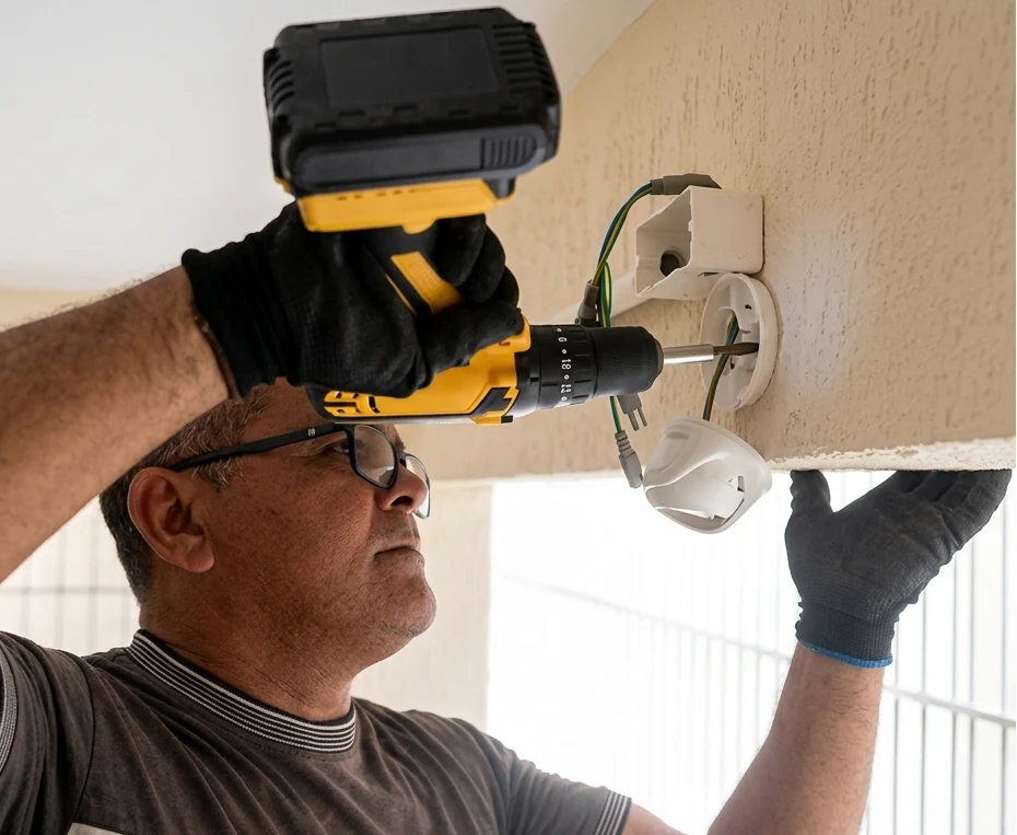 Instalação profissional de câmera IP em sistema de segurança residencial em condomínio no bairro luciano cavalcante.
